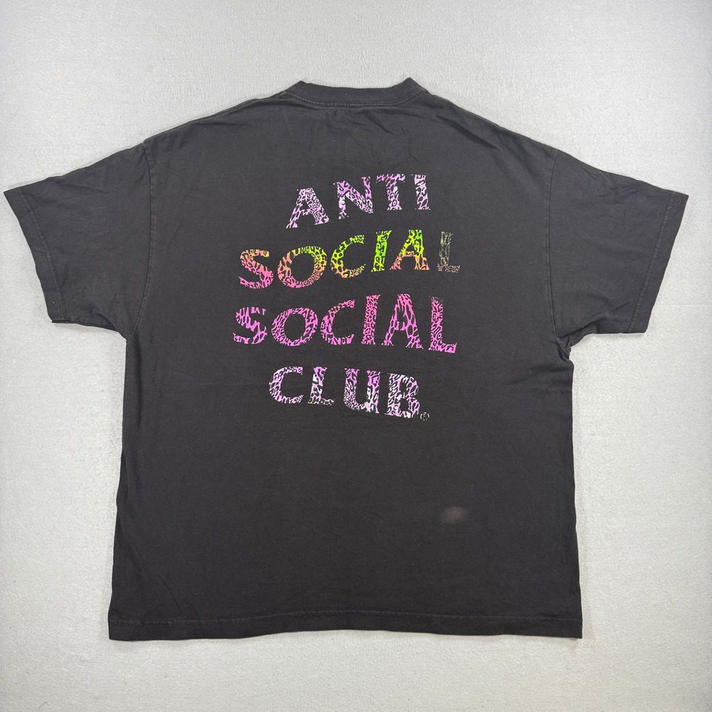 Anti Social Social Club T-Shirt Men XXL Black Rainbow Animal Print Graphic USA
